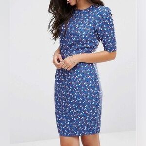 Sugarhill Boutique Very Cherry Blue Apple sheath dress size 4